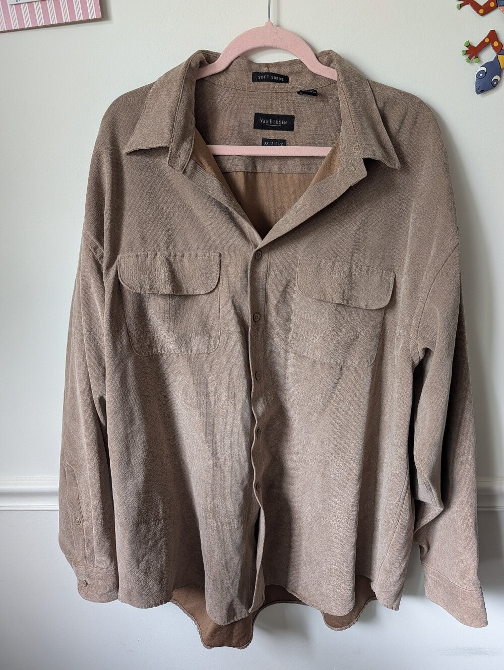 Van Heusen Soft Suede Tan Button Down Shacket Size XXL